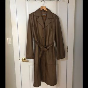 100% leather long trench coat